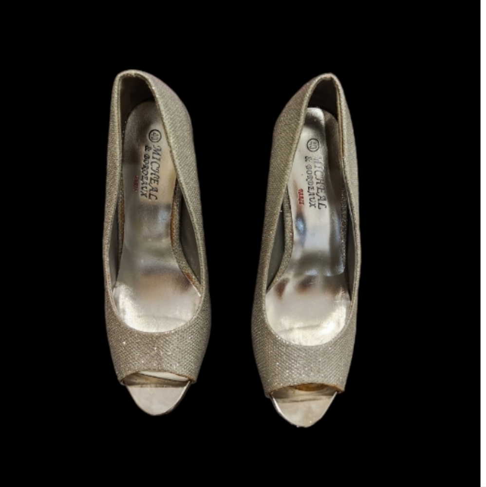 Michael & Bordeaux Paris Silver Open Toe Heels